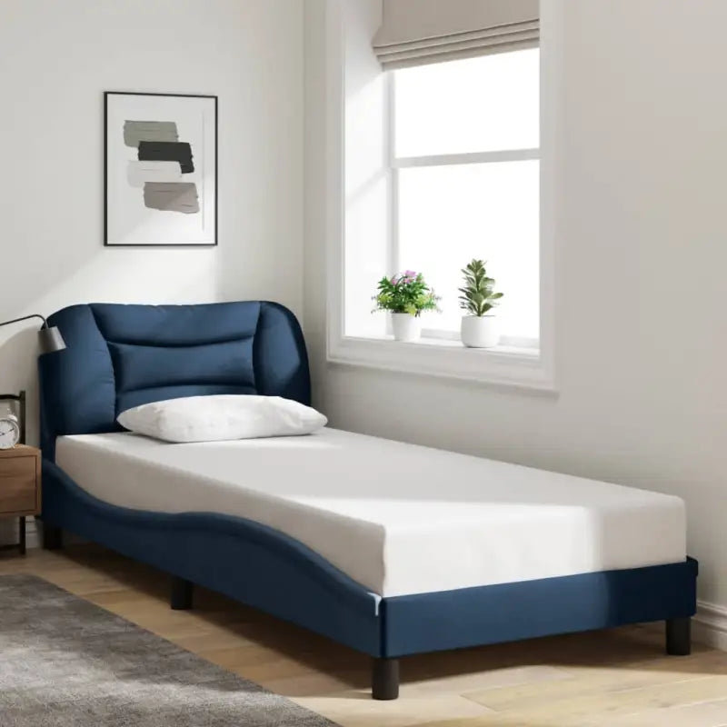 Donkergrijs bedframe met hoofdeinde en multiplex lattenbodem - Blauw / 90 x 190 cm - Bedden & bedframes