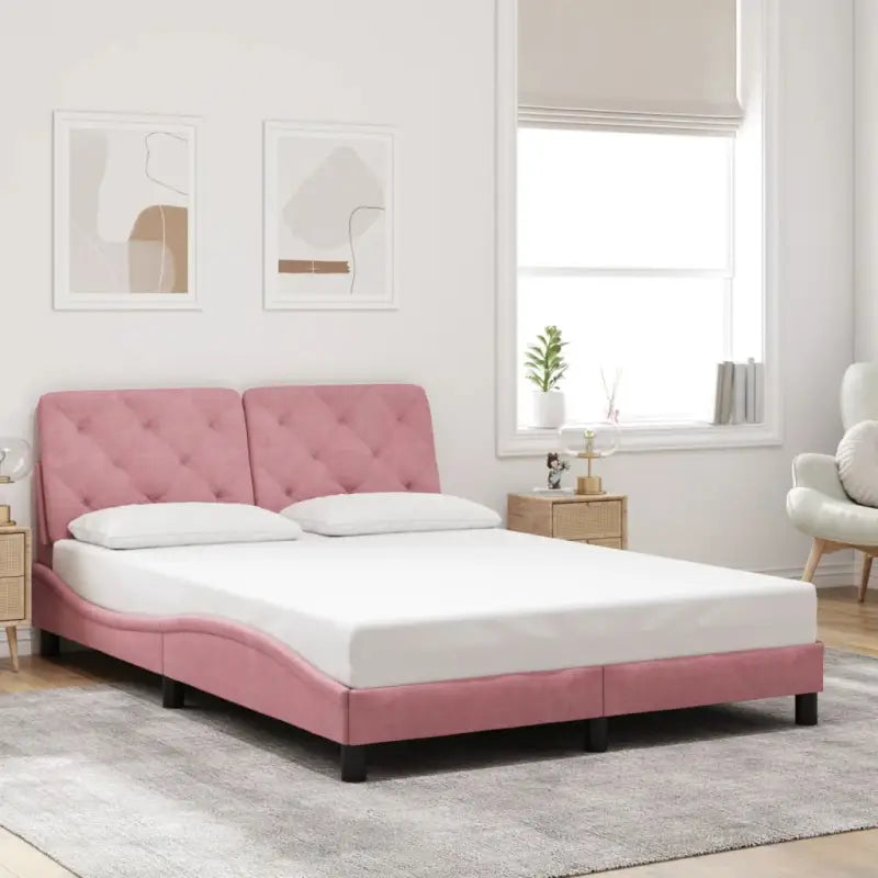 Donkergrijs bedframe met hoofdeinde en multiplex lattenbodem - Roze / 140 x 200 cm - Bedden & bedframes