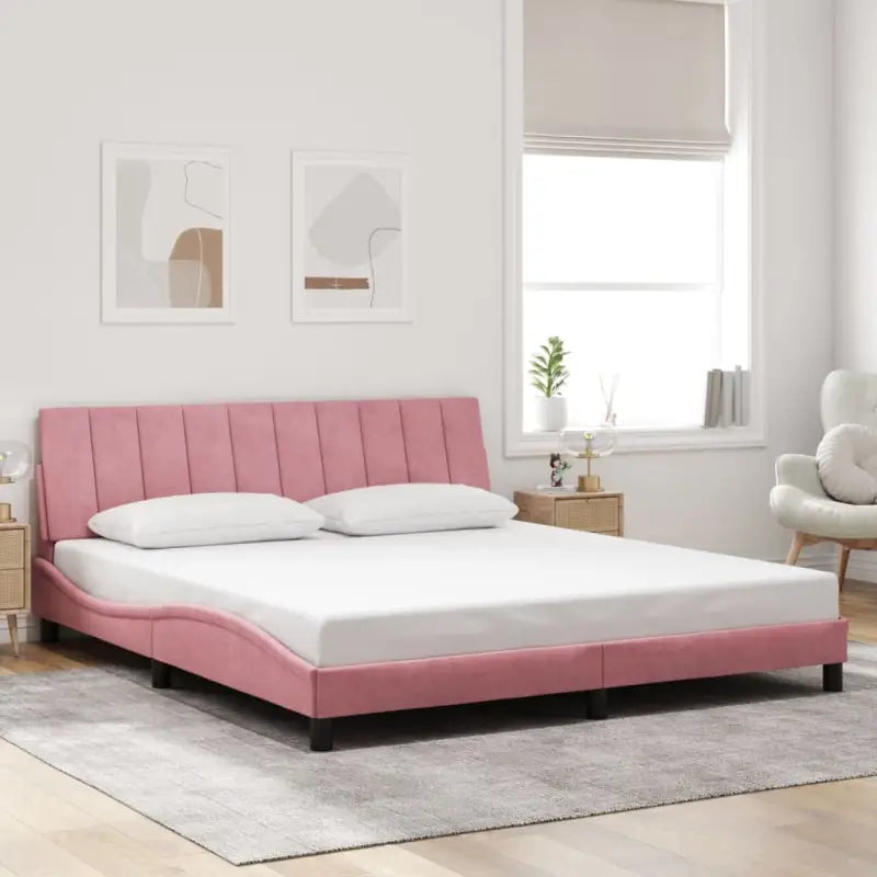 Donkergrijs bedframe met hoofdeinde en multiplex lattenbodem - Roze / 180 x 200 cm - Bedden & bedframes