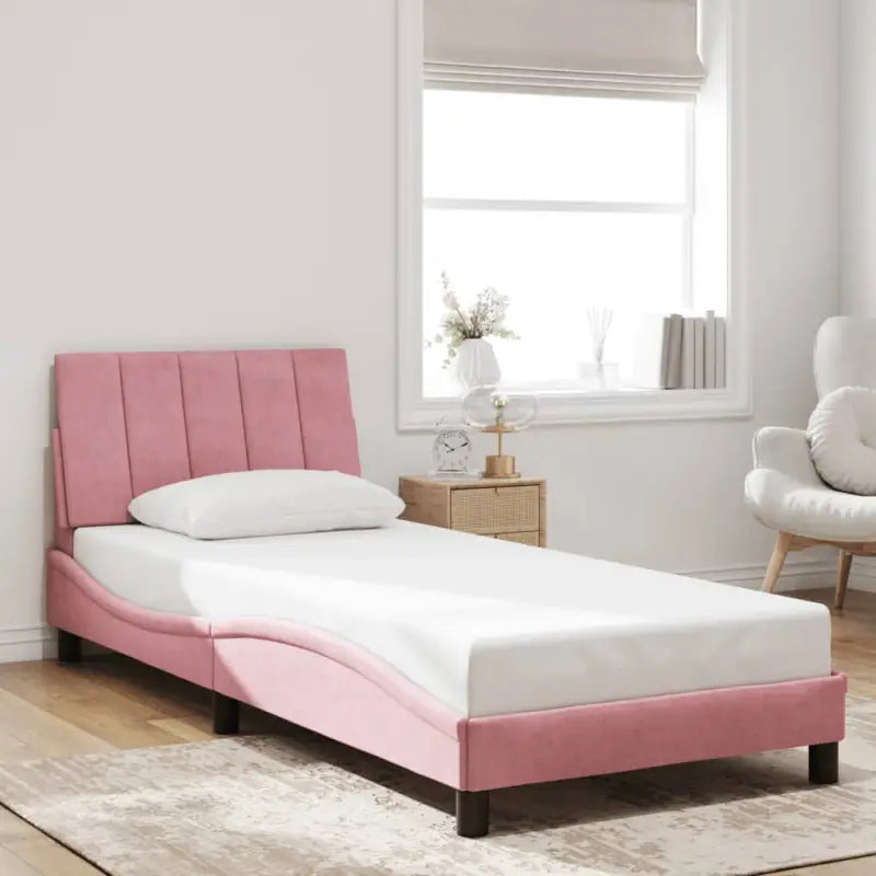Donkergrijs bedframe met hoofdeinde en multiplex lattenbodem - Roze / 90 x 190 cm - Bedden & bedframes
