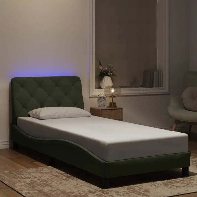 Donkergrijs bedframe met LED-verlichting en multiplex lattenbodem - Lichtgrijs / 90 x 200 cm - Bedden & bedframes