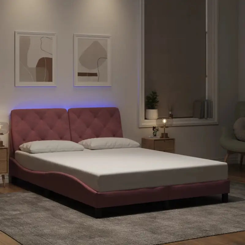 Donkergrijs bedframe met LED-verlichting en multiplex lattenbodem - Roze / 140 x 190 cm - Bedden & bedframes