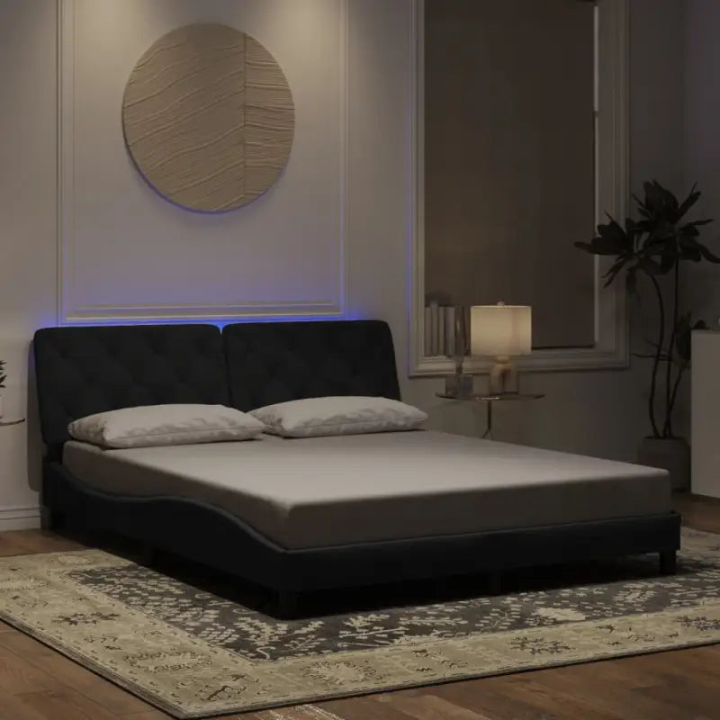 Donkergrijs bedframe met LED-verlichting en multiplex lattenbodem - Zwart / 160 x 200 cm - Bedden & bedframes