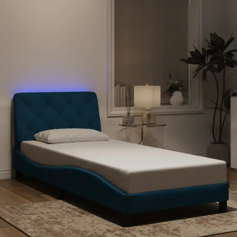 Donkergrijs bedframe met LED-verlichting en multiplex lattenbodem - Blauw / 80 x 200 cm - Bedden & bedframes