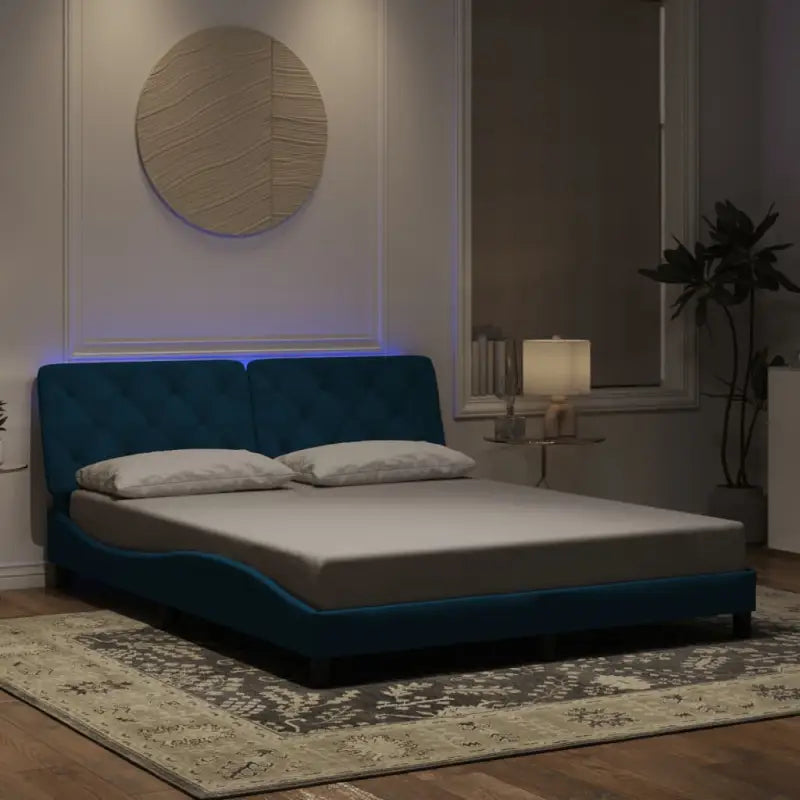 Donkergrijs bedframe met LED-verlichting en multiplex lattenbodem - Blauw / 160 x 200 cm - Bedden & bedframes