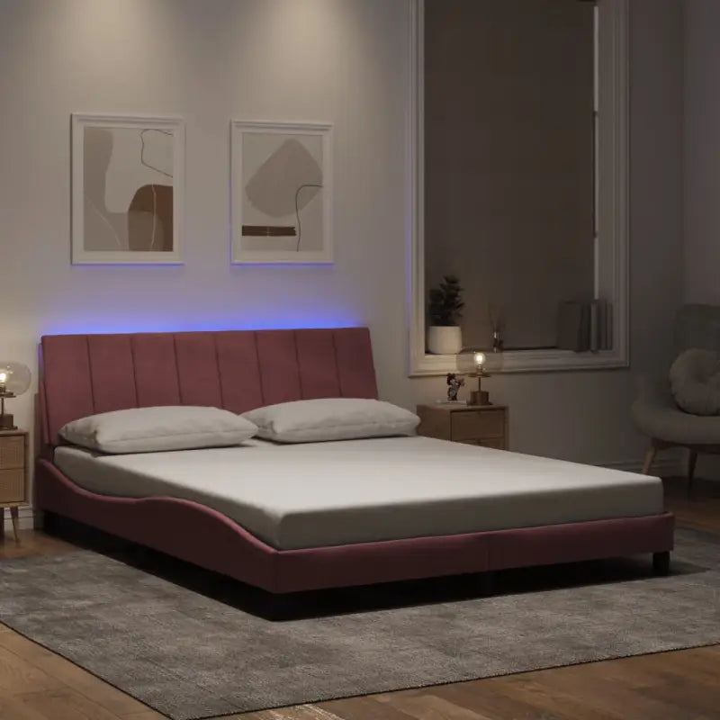 Donkergroen bedframe met LED-verlichting en multiplex lattenbodem - Roze / 160 x 200 cm - Bedden & bedframes