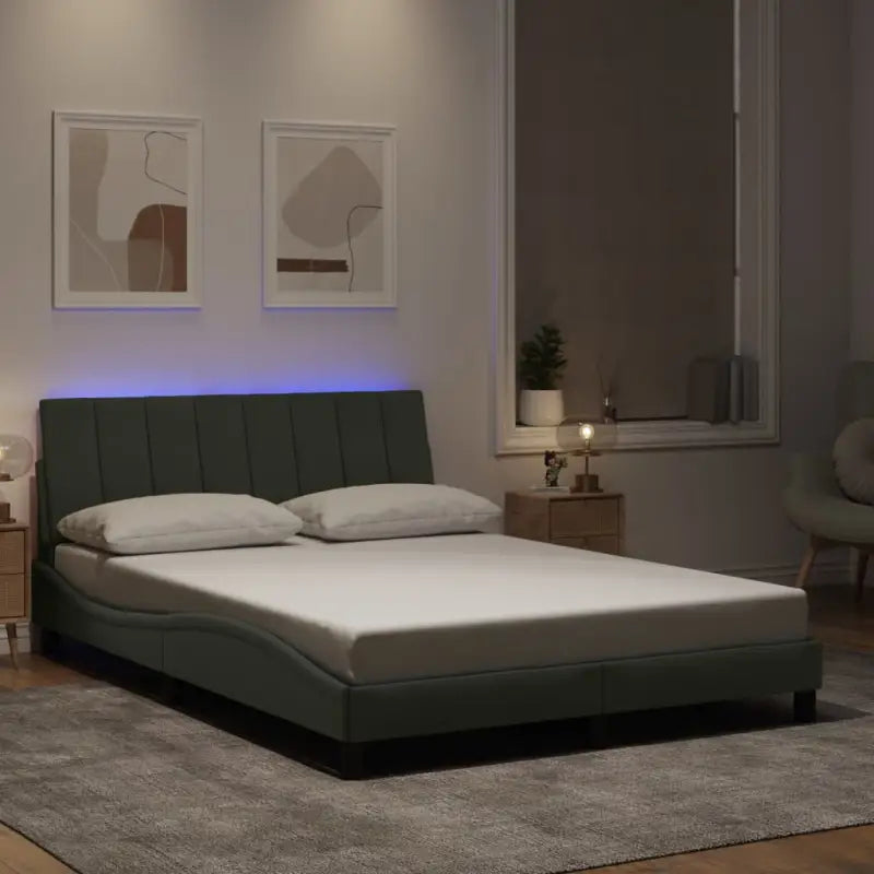Donkergroen bedframe met LED-verlichting en multiplex lattenbodem - Lichtgrijs / 140 x 190 cm - Bedden & bedframes