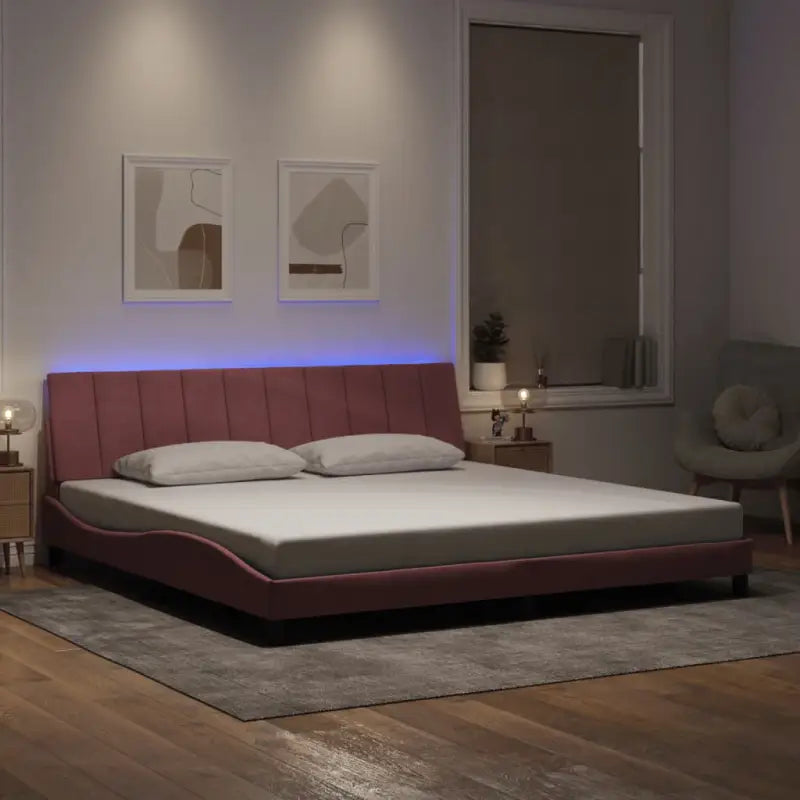 Donkergroen bedframe met LED-verlichting en multiplex lattenbodem - Roze / 200 x 200 cm - Bedden & bedframes