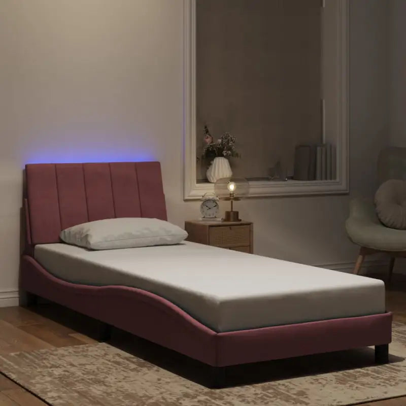 Donkergroen bedframe met LED-verlichting en multiplex lattenbodem - Roze / 80 x 200 cm - Bedden & bedframes