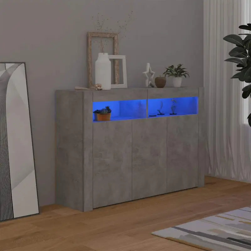 Dressoir met rgb led-verlichting en duurzaam bewerkt hout - Betongrijs / 115.5 x 30 x 75 cm / 1 - Dressoirs &