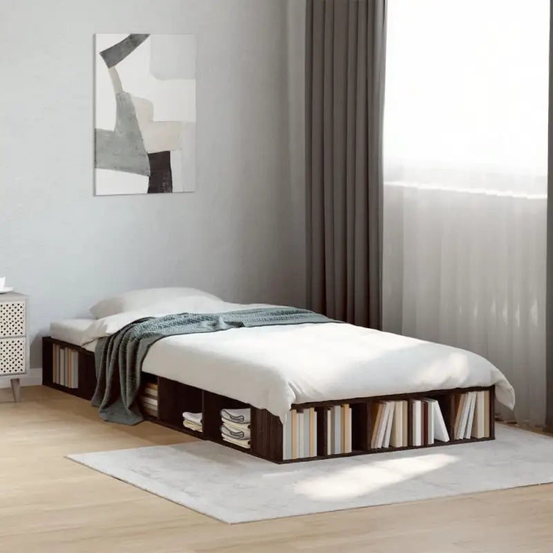 Duurzaam bedframe van bewerkt hout voor een comfortabele slaapkamer - bruin eikenkleur / 90 x 200 cm - Bedden &