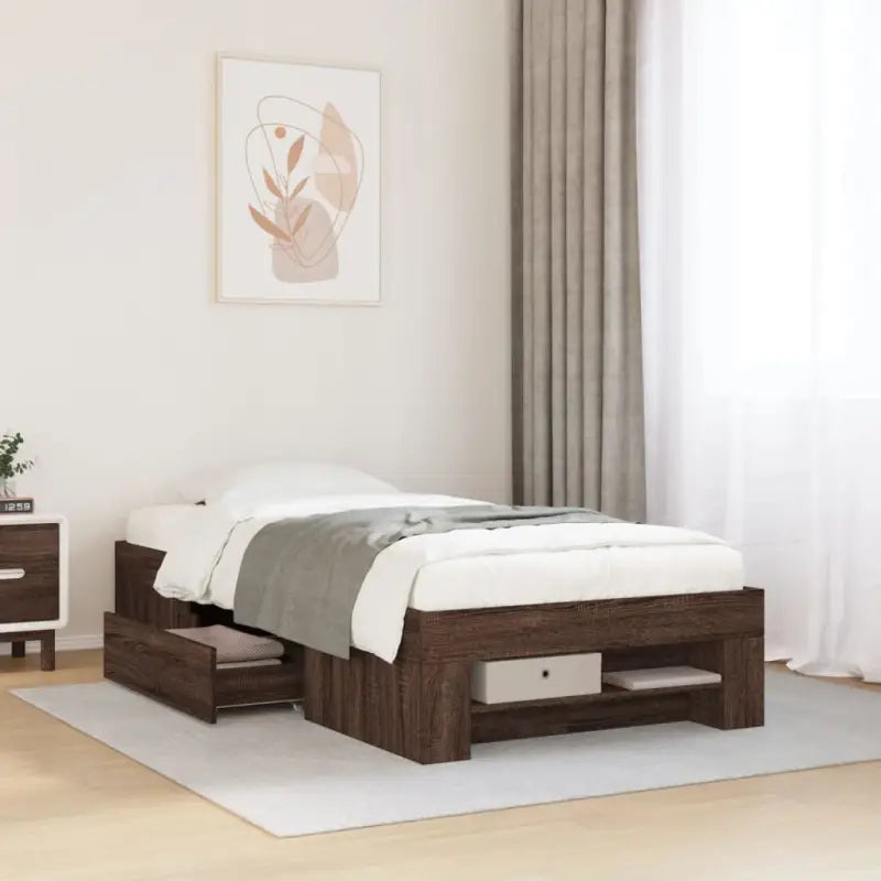 Duurzaam bedframe van bewerkt hout voor een goede nachtrust - bruin eikenkleur / 75 x 190 cm - Bedden & bedframes