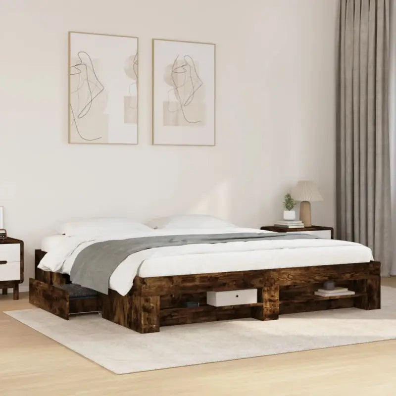 Duurzaam bedframe van bewerkt hout voor een goede nachtrust - Gerookt eiken / 180 x 200 cm - Bedden & bedframes