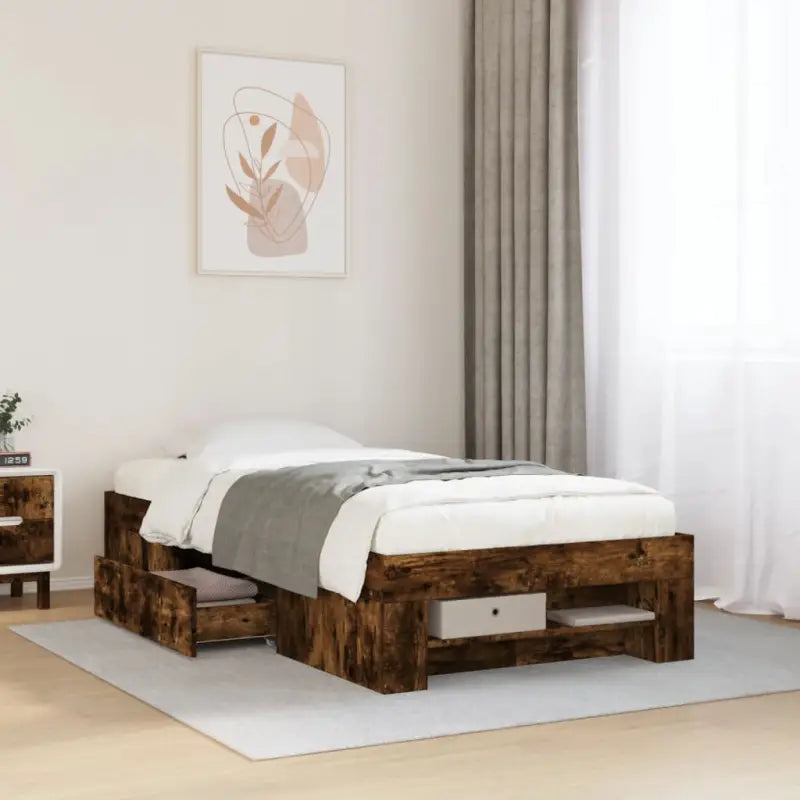 Duurzaam bedframe van bewerkt hout voor een goede nachtrust - Gerookt eiken / 75 x 190 cm - Bedden & bedframes