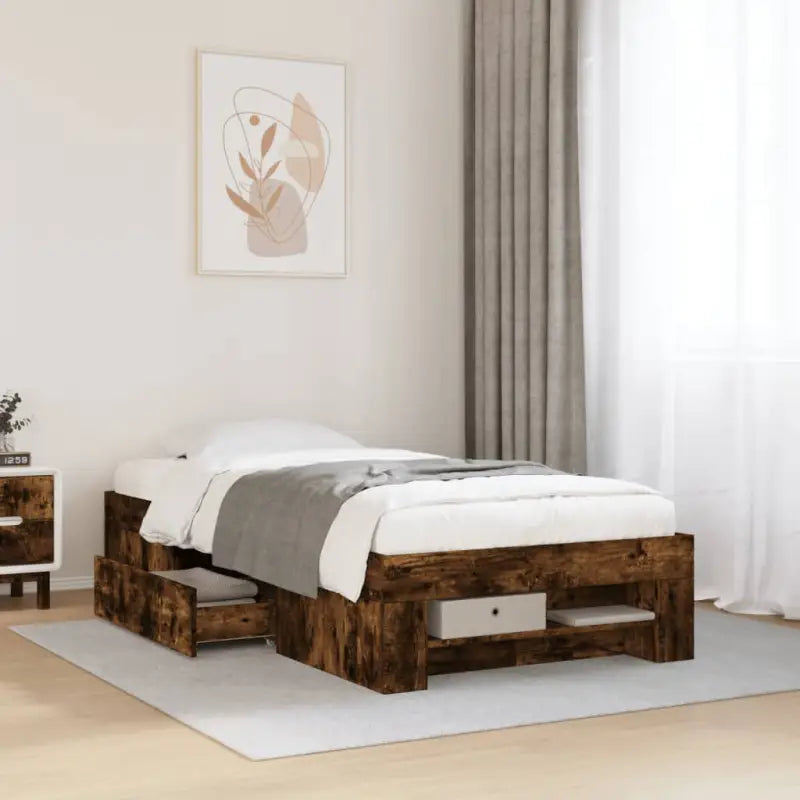 Duurzaam bedframe van bewerkt hout voor een goede nachtrust - Gerookt eiken / 100 x 200 cm - Bedden & bedframes