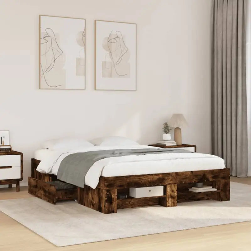 Duurzaam bedframe van bewerkt hout voor een goede nachtrust - Gerookt eiken / 140 x 190 cm - Bedden & bedframes