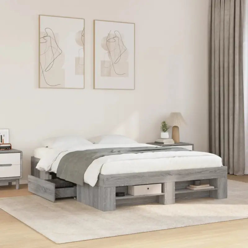 Duurzaam bedframe van bewerkt hout voor een goede nachtrust - Grijs sonoma / 120 x 200 cm - Bedden & bedframes