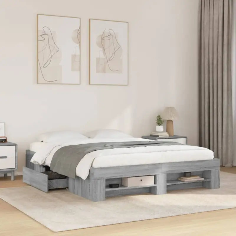 Duurzaam bedframe van bewerkt hout voor een goede nachtrust - Grijs sonoma / 150 x 200 cm - Bedden & bedframes