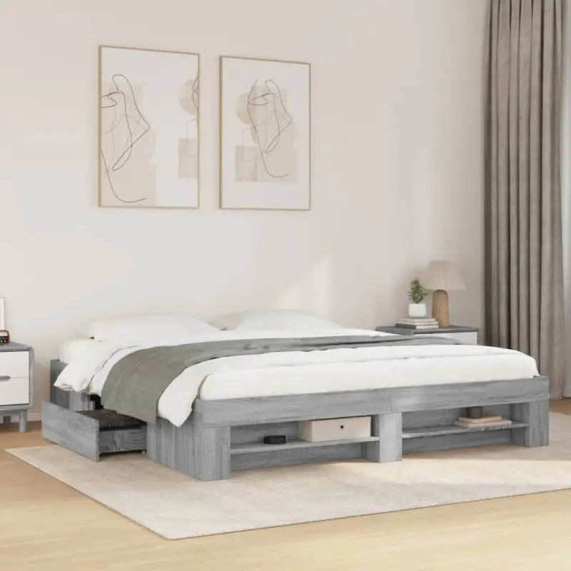 Duurzaam bedframe van bewerkt hout voor een goede nachtrust - Grijs sonoma / 200 x 200 cm - Bedden & bedframes