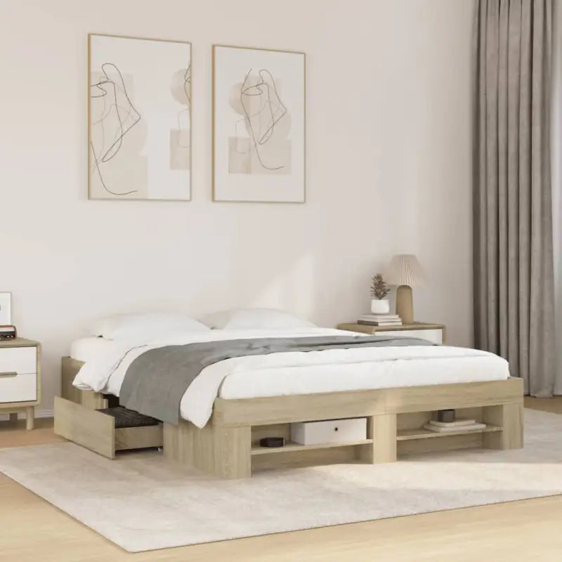 Duurzaam bedframe van bewerkt hout voor een goede nachtrust - Sonoma eiken / 160 x 200 cm - Bedden & bedframes