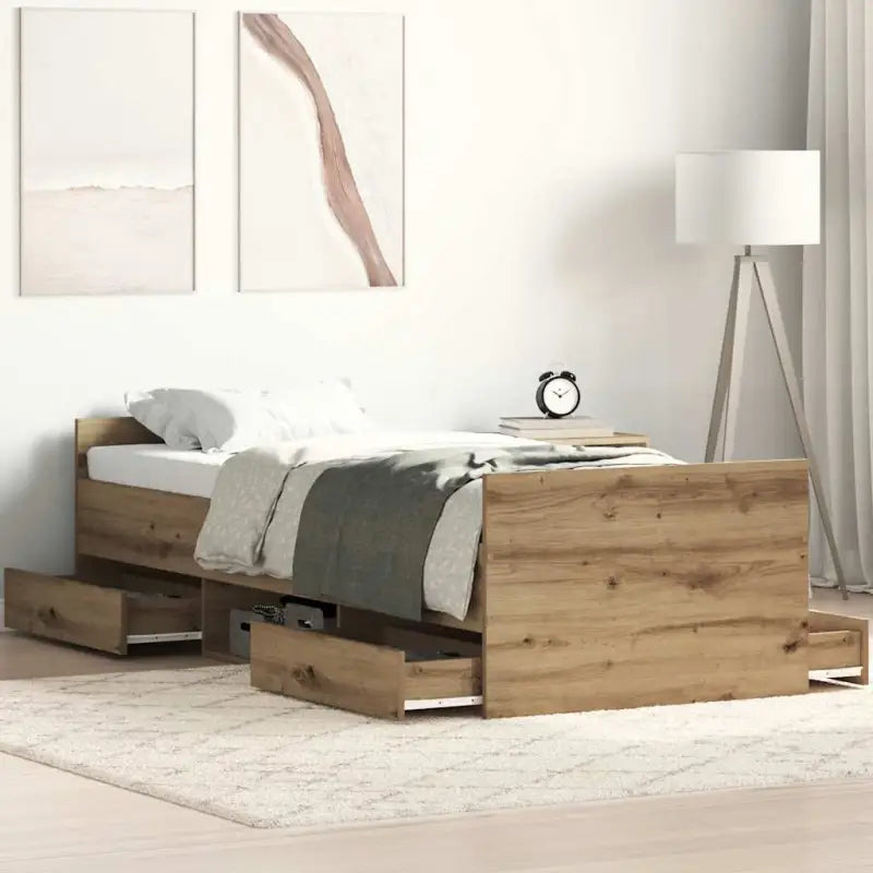 Duurzaam hout bedframe voor comfortabele nachten - artisanaal eikenkleurig / 90 x 200 cm - Bedden & bedframes