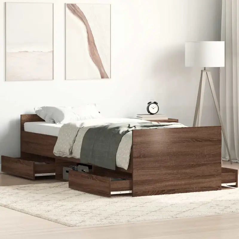 Duurzaam hout bedframe voor comfortabele nachten - bruin eikenkleur / 90 x 190 cm - Bedden & bedframes