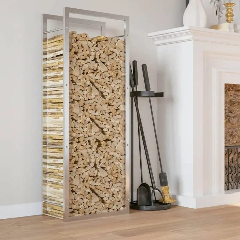 Duurzaam zwart staal brandhoutrek voor nette opslag - Zilver / 50 x 28 x 132 cm - Brandhoutrekken