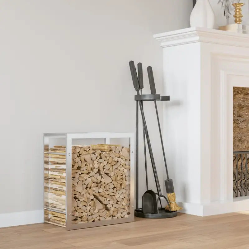 Duurzaam zwart staal brandhoutrek voor nette opslag - Zilver / 50 x 28 x 56 cm - Brandhoutrekken