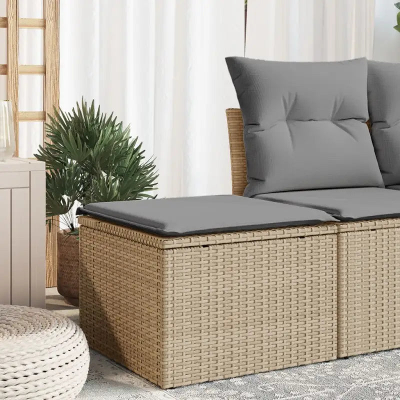 Duurzame tuinkruk met poly rattan en comfortabele zitervaring - Beige en grijs / 1 / met opbergruimte en zak - Tuinpoefs