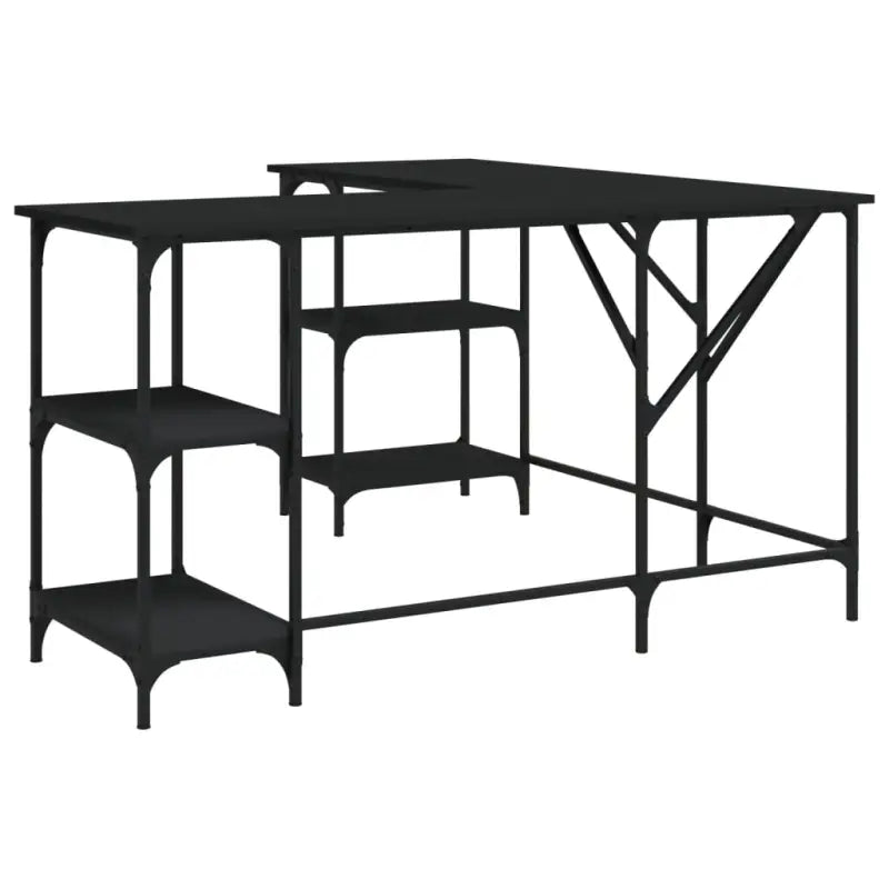 Eenvoudig bureaus met bewerkt hout en L-vormig ontwerp - Bureaus