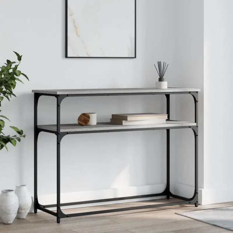 Eenvoudige wandtafel met bewerkt hout en metalen frame - Grijs sonoma / 1 / 100 cm - Bijzettafels