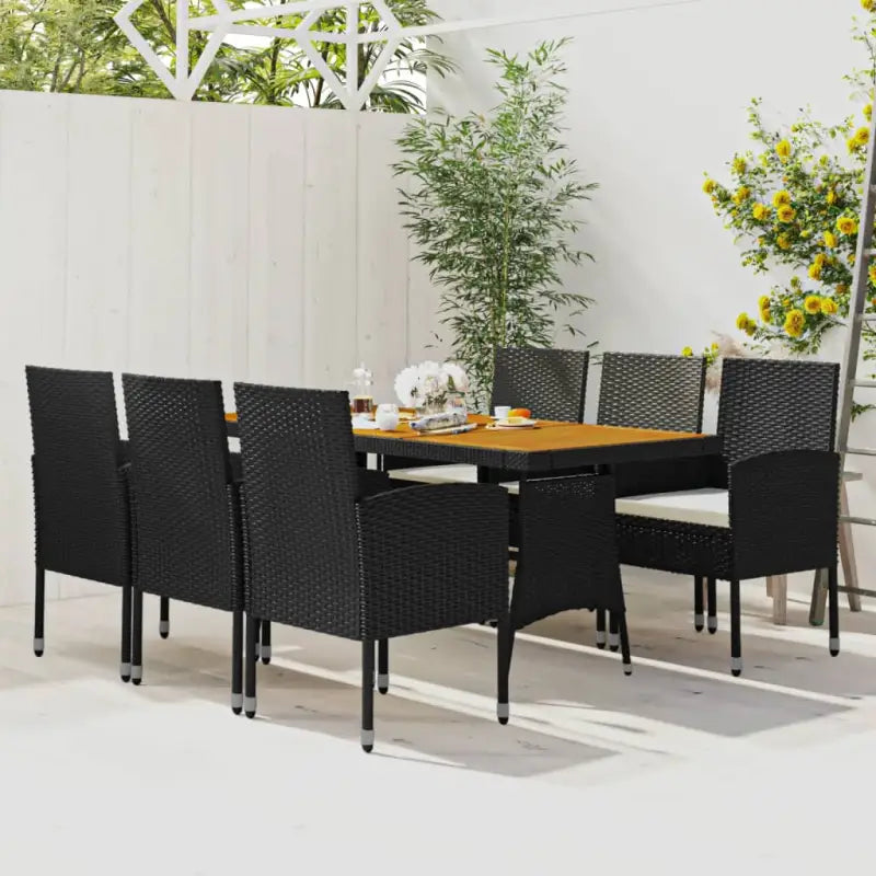 Eet- en lounge tuinset met massief acaciahout en waterdicht PE-rattan - Zwart en crème - Tuinsets