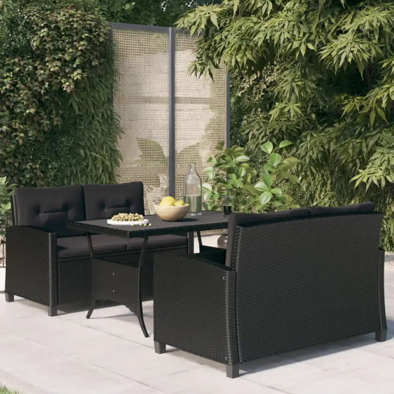 Eethoek van poly rattan en massief acaciahout met moderne charme - Zwart / PS-plaat - Tuinsets