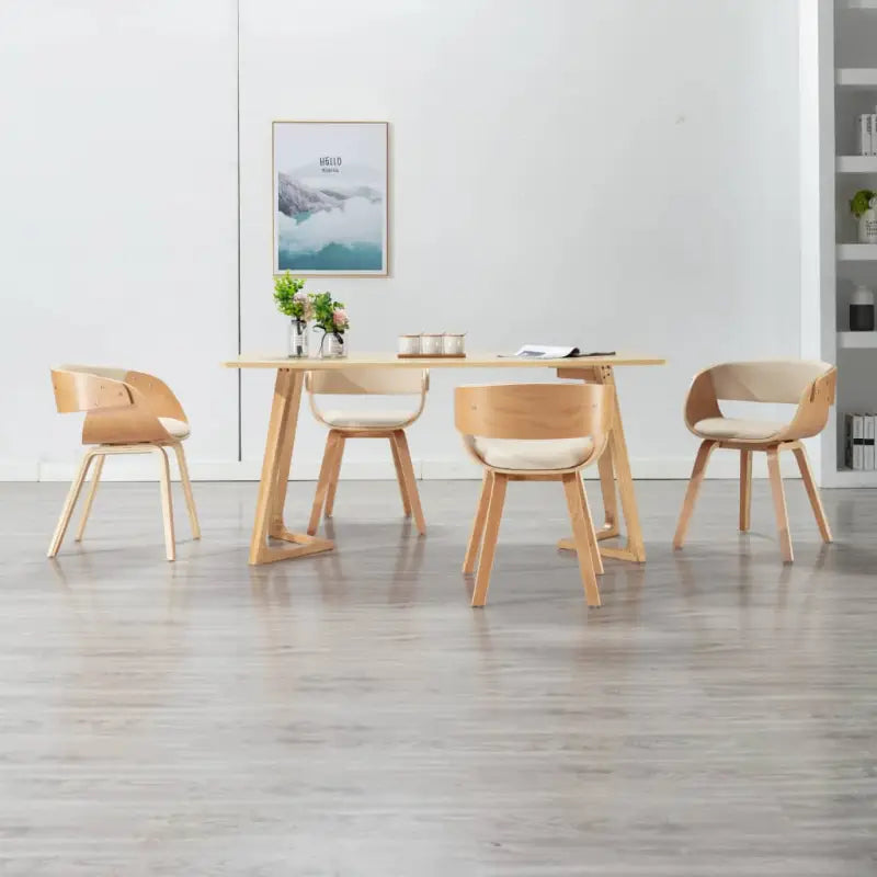 Eetkamerstoel met houten frame en levering bevat comfort en stijl - Crème en lichtbruin / 4 - Eetkamerstoelen