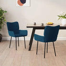 Eetkamerstoelen met hoogte armleuningen en elegant fluweel design - Blauw / 2 - Eetkamerstoelen