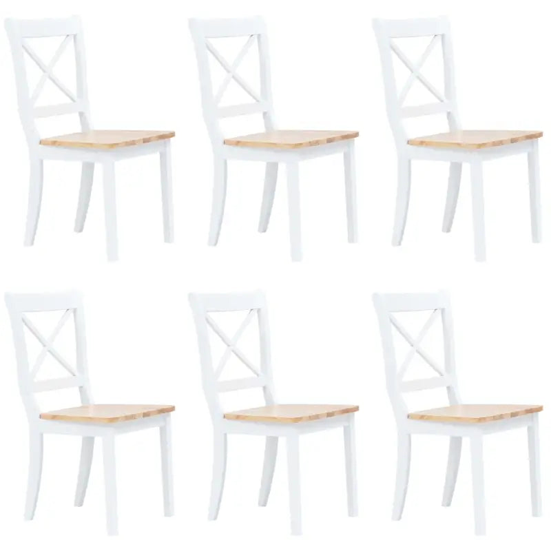 Eetkamerstoelen set van massief rubberwood levering bevat - wit en naturel / 6 - Eetkamerstoelen