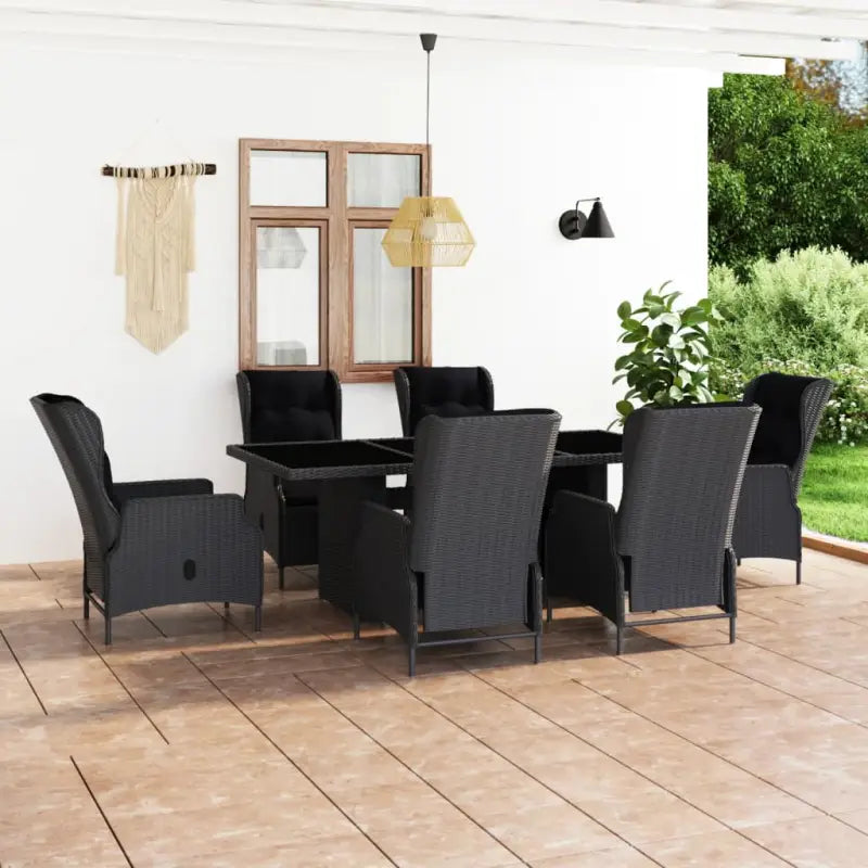 Eetset in poly rattan met comfortabele afmetingen stoelen voor buiten - Donkergrijs en bruin - Tuinsets