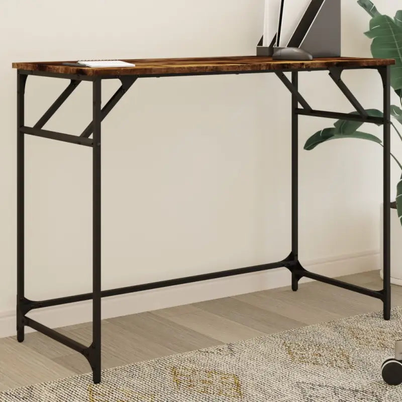 Elegant bureau met stevig tafelblad in grijs sonoma en gepoedercoat staal - Gerookt eiken - Bureaus