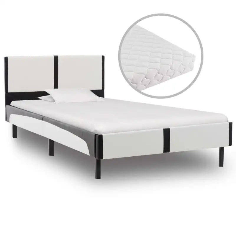 Elegant klassiek bedframe met gepoedercoat stalen poten en gevoerde hoes - Wit en zwart / 90 x 200 cm - Bedden &
