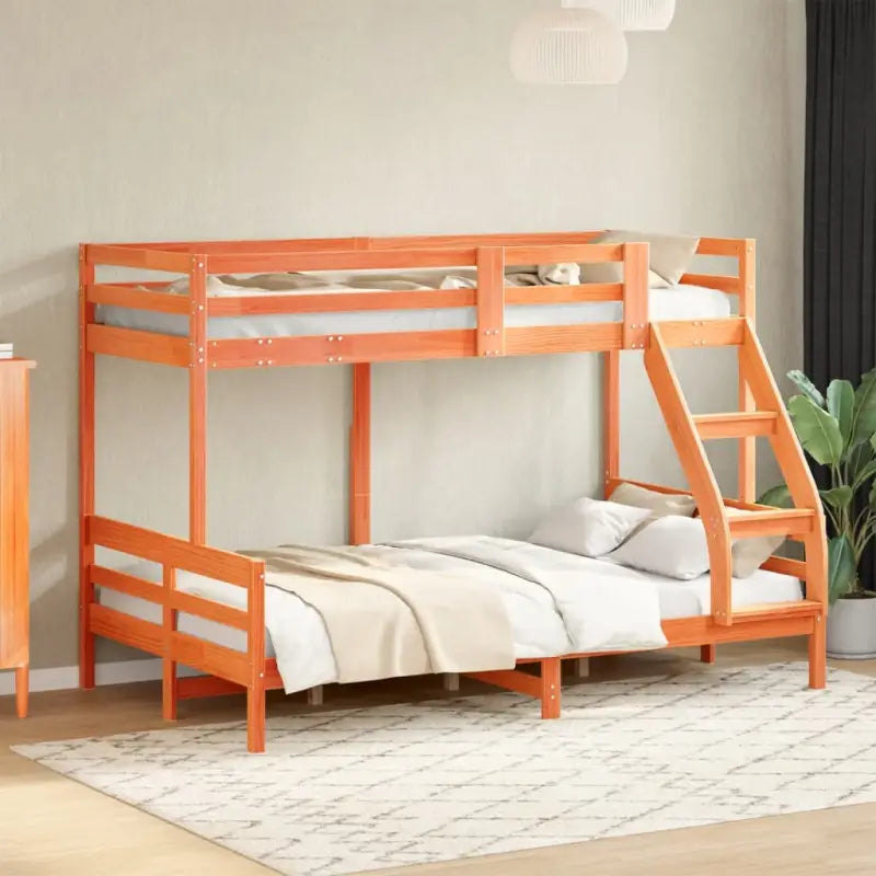 Elegant metalen stapelbed met massief grenenhout voor compacte kamers - Wasbruin / 1 - Bedden & bedframes