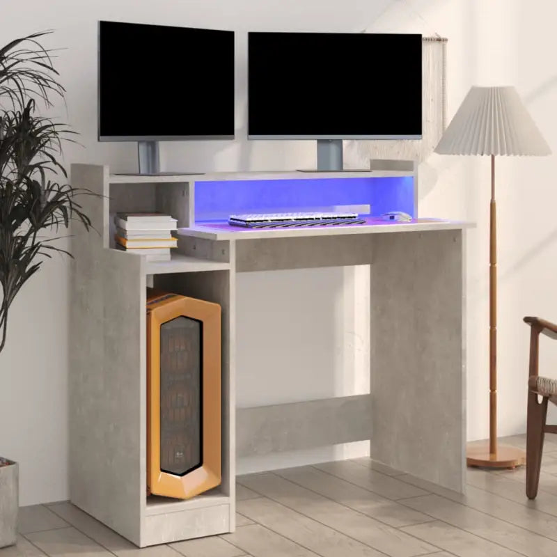 Elegante bureau met praktisch ontwerp en LED-verlichting voor moderne interieurs - Betongrijs - Bureaus