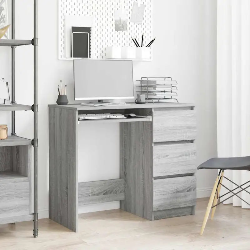 Elegante bureau van bewerkt hout met hoogglans wit afwerking - Grijs sonoma - Bureaus