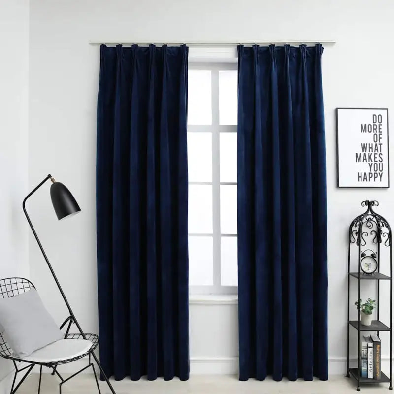 Elegante fluwelen gordijnen met metalen haken en snelle levering bevat - Donkerblauw / 140 x 175 cm / 2 - Gordijnen &