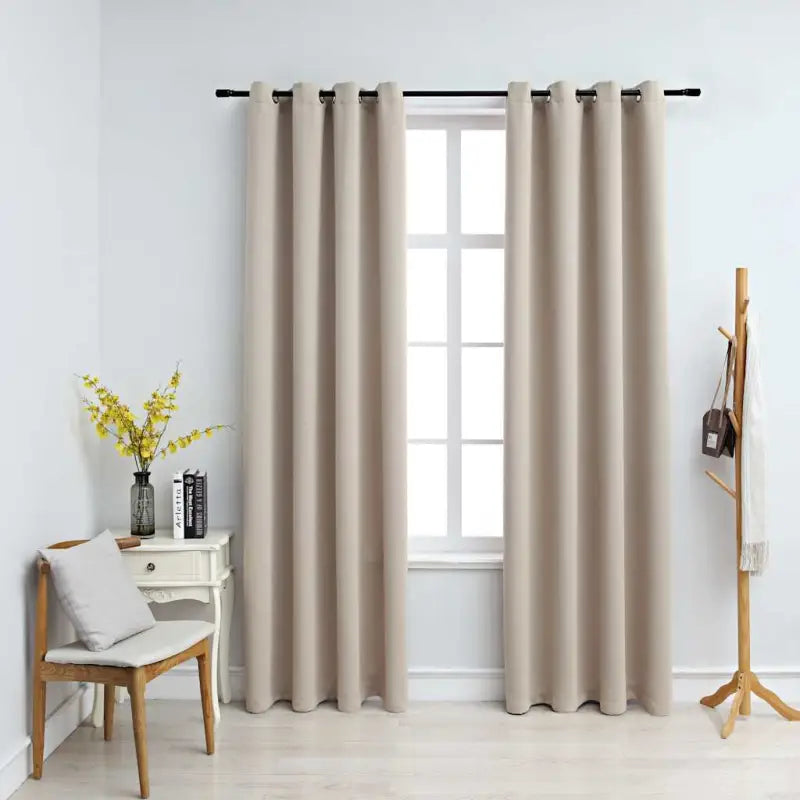 Elegante gordijnen met metalen ringen voor privacy en lichtblokkering levering bevat - Beige / 140 x 225 cm / 1