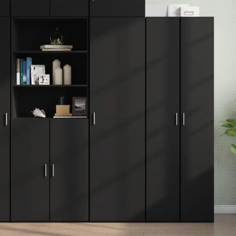 Elegante hoge kast van bewerkt hout voor een stijlvolle inrichting - Zwart / 1 - Dressoirs & buffetkasten