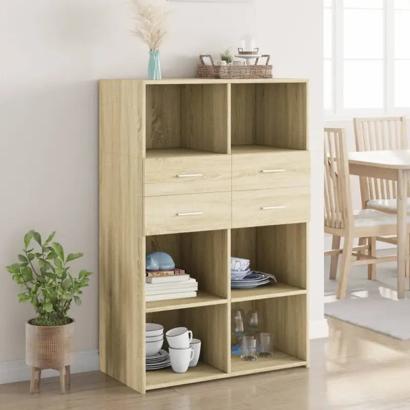 Elegante hoge kast van bewerkt hout voor een stijlvolle inrichting - Sonoma eiken / 1 - Dressoirs & buffetkasten