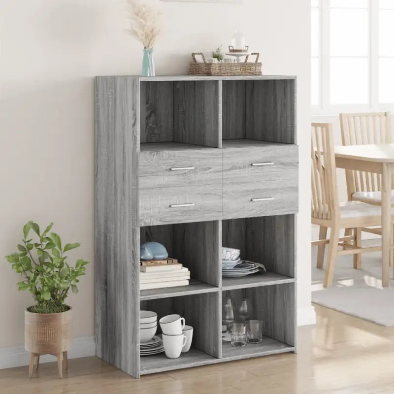 Elegante hoge kast van bewerkt hout voor een stijlvolle inrichting - Grijs sonoma / 1 - Dressoirs & buffetkasten