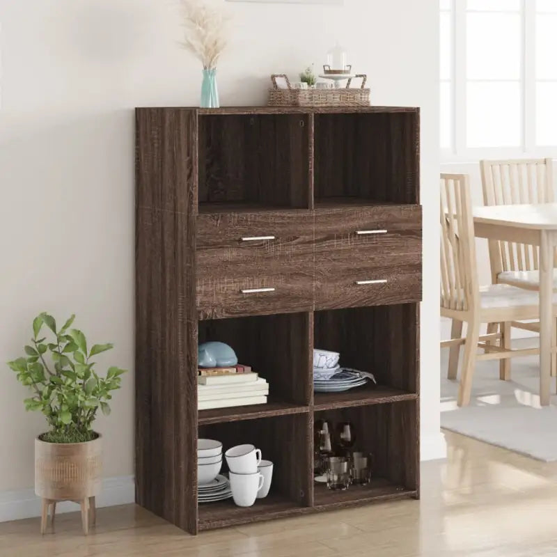 Elegante hoge kast van bewerkt hout voor een stijlvolle inrichting - bruin eikenkleur / 1 - Dressoirs & buffetkasten