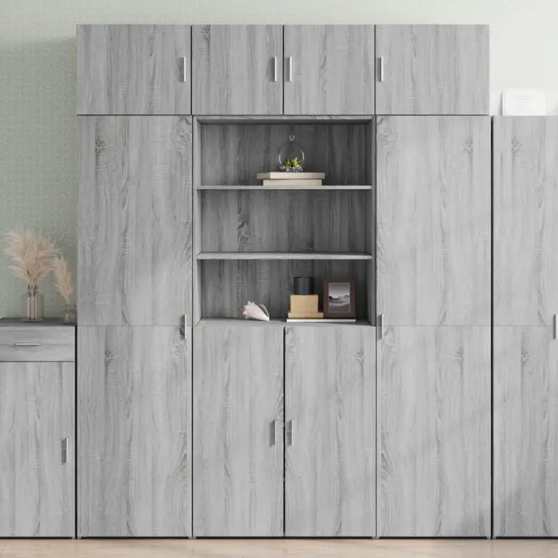 Elegante hoge kast van bewerkt hout voor een stijlvolle interieur uitstraling - Grijs sonoma / 1 - Dressoirs &