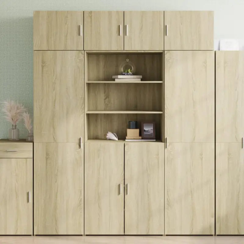 Elegante hoge kast van bewerkt hout voor een stijlvolle interieur uitstraling - Sonoma eiken / 1 - Dressoirs &